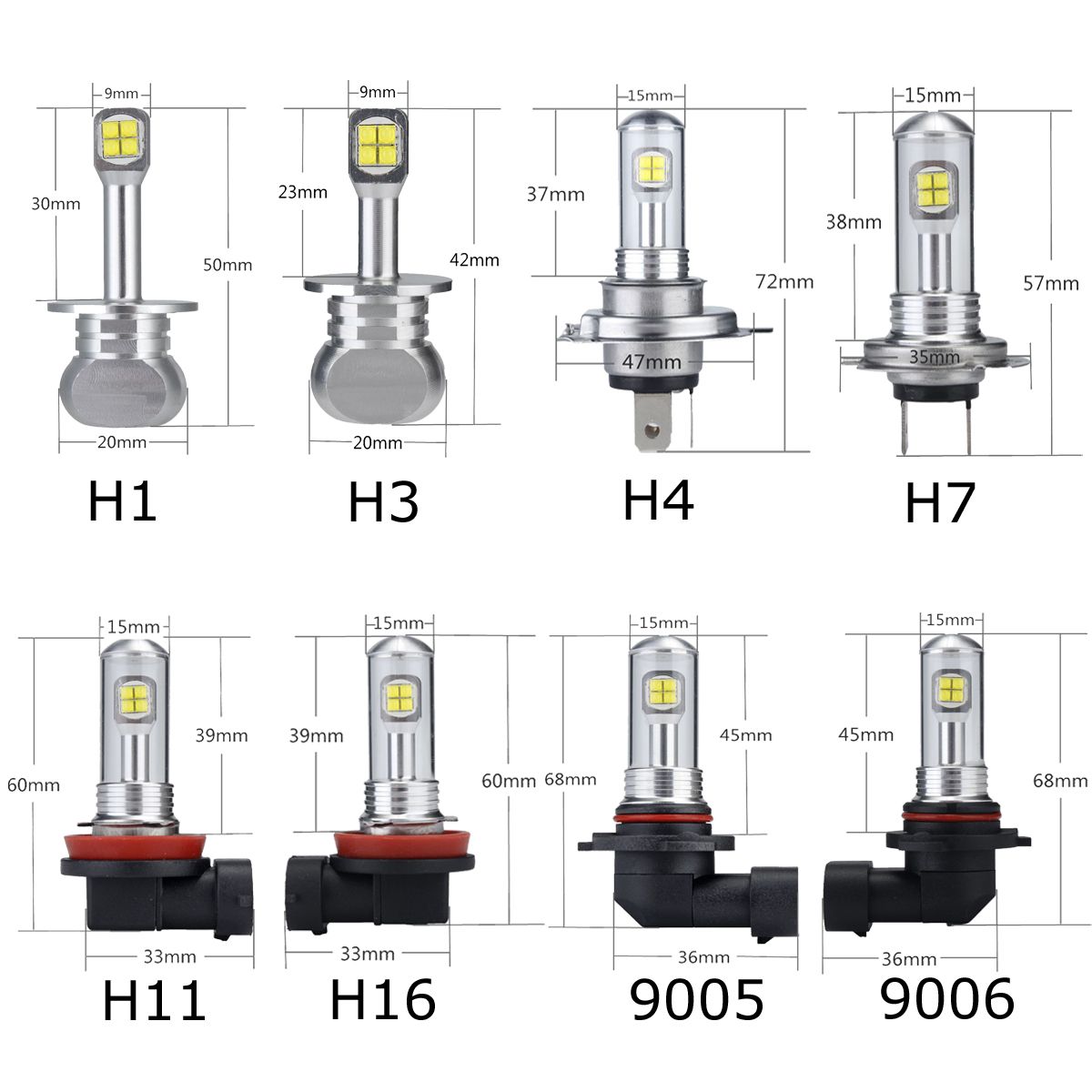 Autoleader-80W-1500LM-LED-Car-Headlights-Fog-Lamps-H1-H3-H4-H7-H11-H16-9005-9006-6000K-1148009