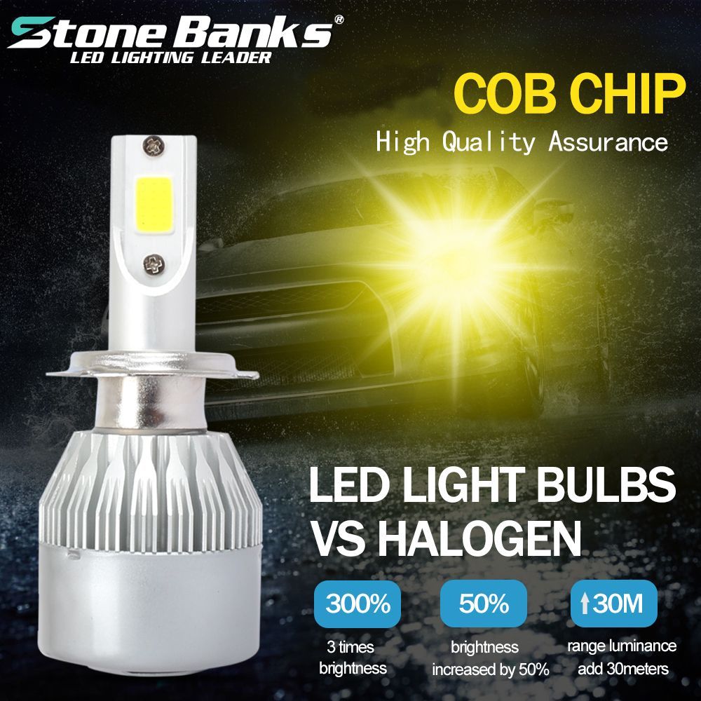 C6-COB-LED-H4-H7-Car-Headlights-3000K-Golden-Yellow-Bulbs-H1-9005-9006-Fog-Lamps-72W-7600LM-1524951