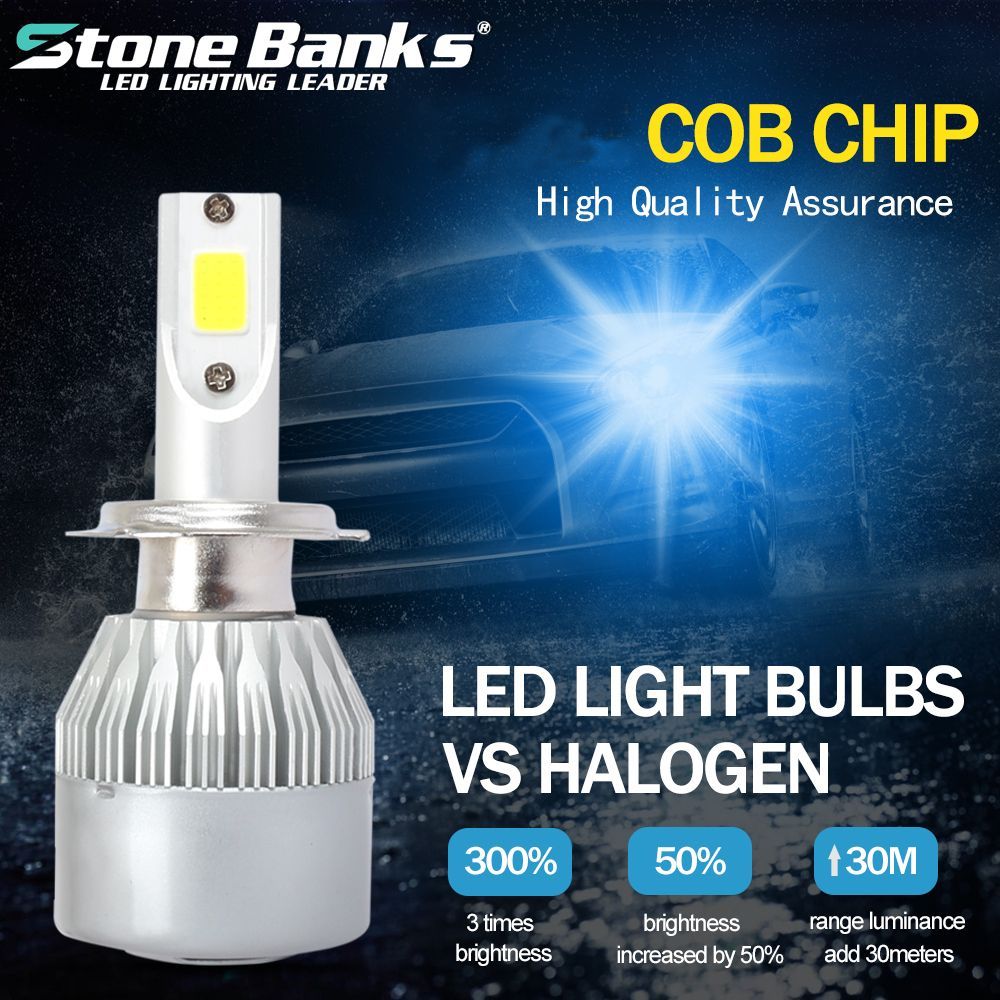 C6-COB-LED-H4-H7-Car-Headlights-8000K-Ice-Blue-Bulbs-H1-9005-9006-Fog-Lamps-72W-7600LM-1523304