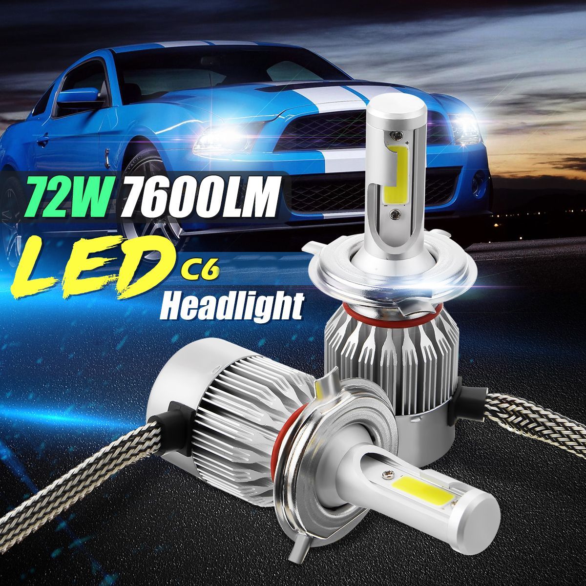 C6-COB-LED-Headlights-Bulb-Fog-Lamp-H1-H3-H4-H7-H8H9H11-90059006-72W-7600LM-6000K-White-2PCS-For-Car-1291726