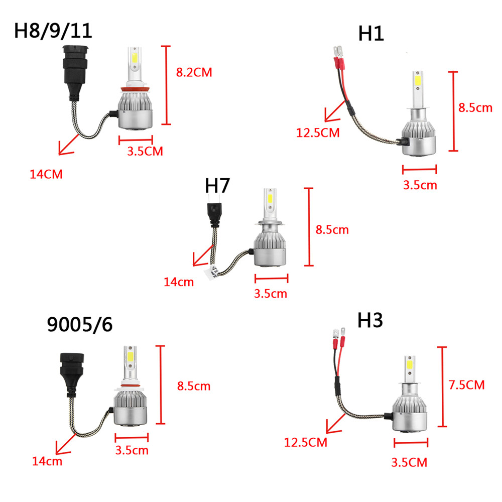 C6-COB-LED-Headlights-Bulb-Fog-Lamp-H1-H3-H4-H7-H8H9H11-90059006-72W-7600LM-6000K-White-2PCS-For-Car-1291726