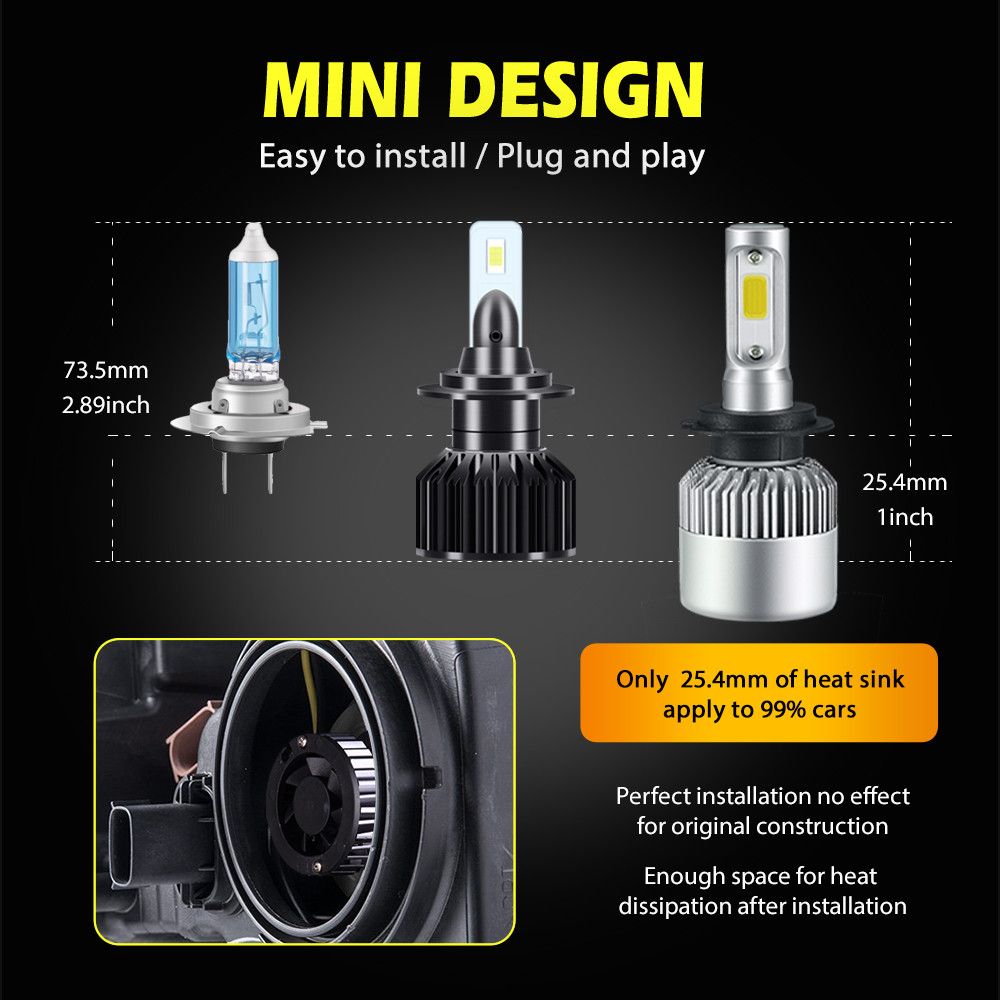 Infitary-V2-Car-CSP-LED-Headlights-H1-H3-H4-H7-H11-9005-9006-Fog-Light-72W-12000LM-6500K-White-Super-1735499