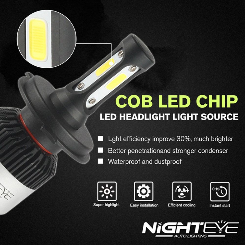 NightEye-2PCS-S2-COB-LED-Car-Headlights-Bulbs-Fog-Light-H4-72W-9000LM-6500K-White-1767273