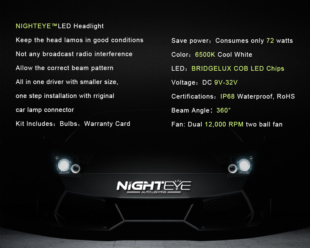 NightEye-2PCS-S2-COB-LED-Car-Headlights-Bulbs-Fog-Light-H7-72W-9000LM-6500K-White-1767271
