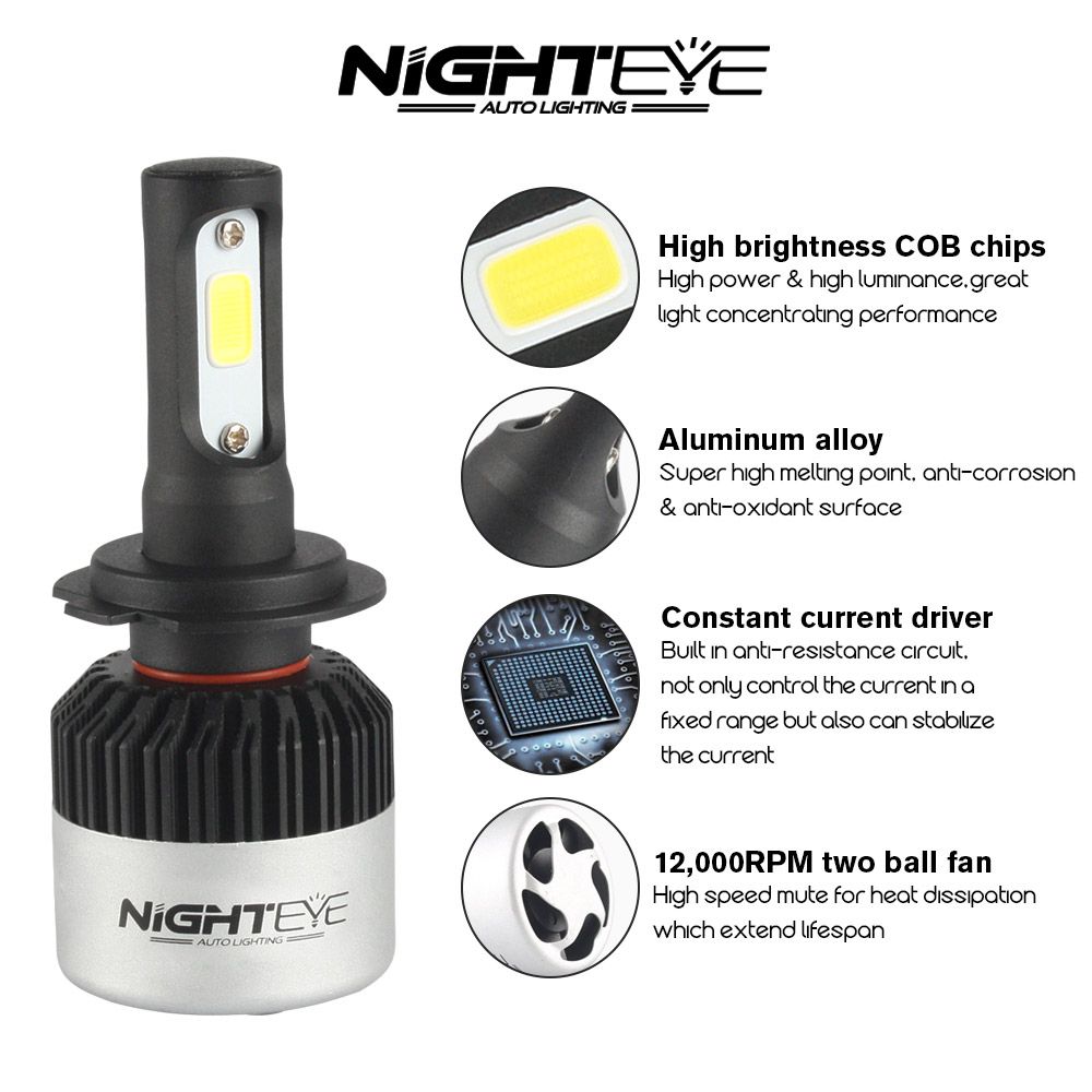 NightEye-2PCS-S2-COB-LED-Car-Headlights-Bulbs-Fog-Light-H7-72W-9000LM-6500K-White-1767271