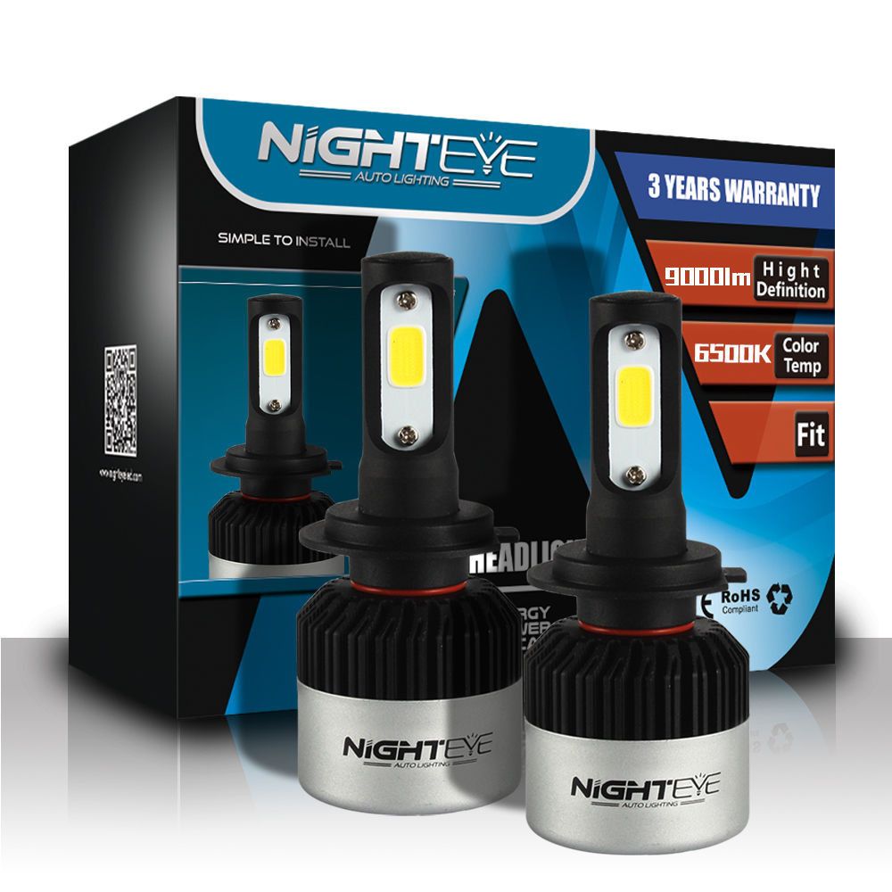 NightEye-2PCS-S2-COB-LED-Car-Headlights-Bulbs-Fog-Light-H7-72W-9000LM-6500K-White-1767271