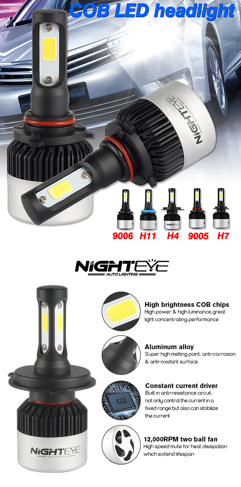 NightEye-S2-COB-LED-Car-Headlights-Bulbs-Fog-Light-H1-H4-H7-H11-9005-9006-72W-9000LM-6500K-White-2Pc-1103025