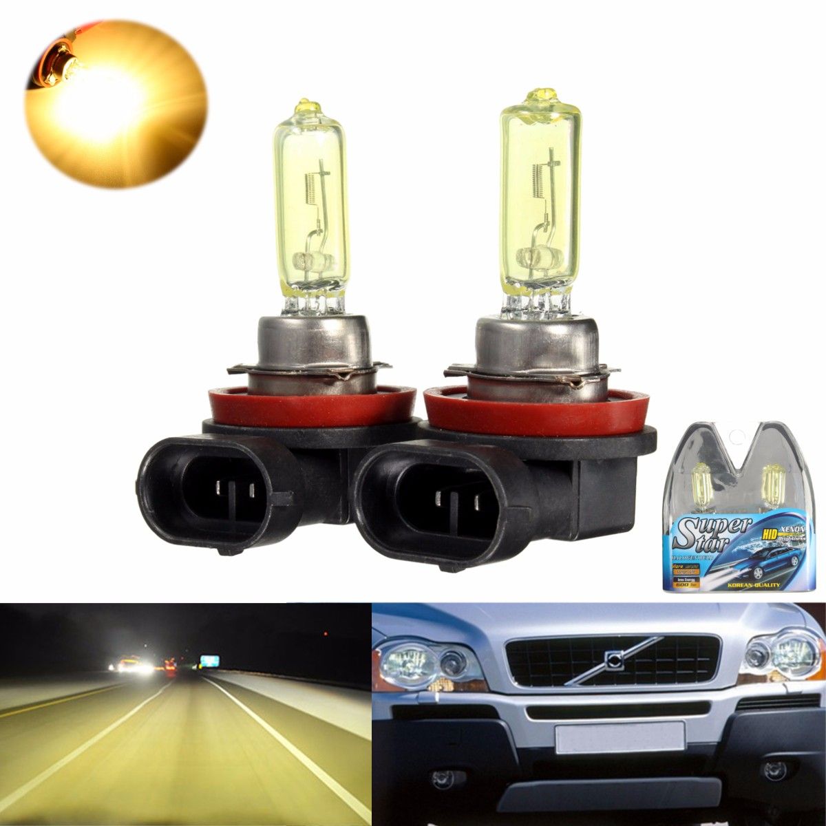 Pair-H11-Xenon-Halogen-HID-Brightness-Class-Lights-Bulbs-Golden-Yellow-1200LM-1057843