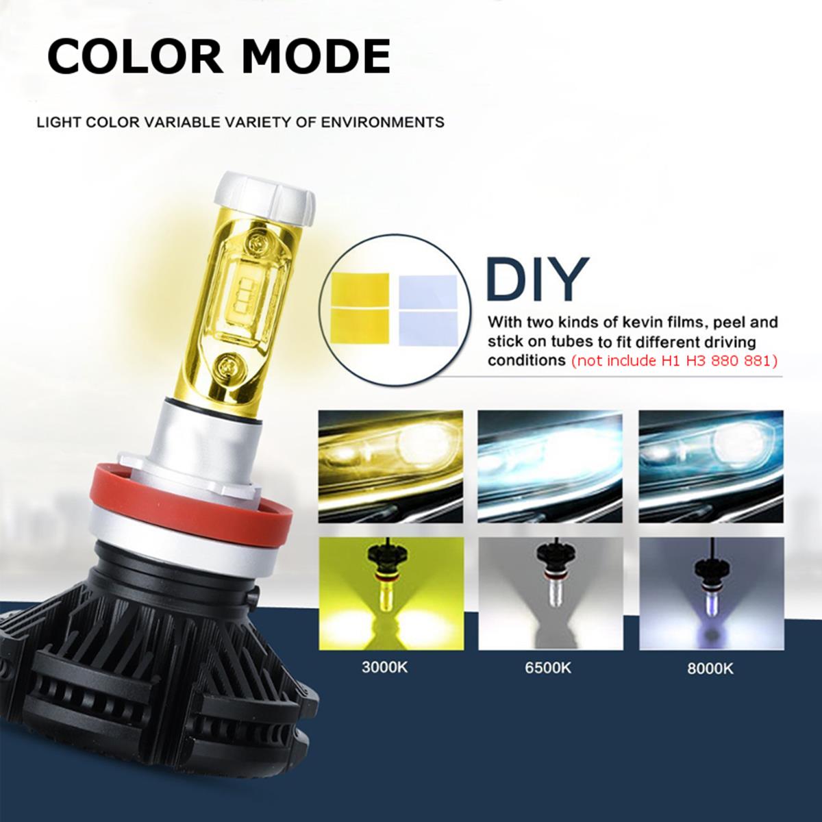 Pair-X3-Car-LED-Headlights-Bulbs-H1-H3-H4-H7-H8911-90059006-880-881-DIY-Color-Temp-50W-6000LM-1239389