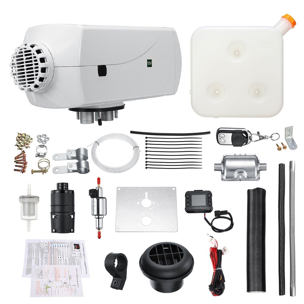 12V-8KW-Diesel-Air-Heater-Kit-with-LCD-Switch-Remote-Control-Silencer-10L-Tank-White-1445508