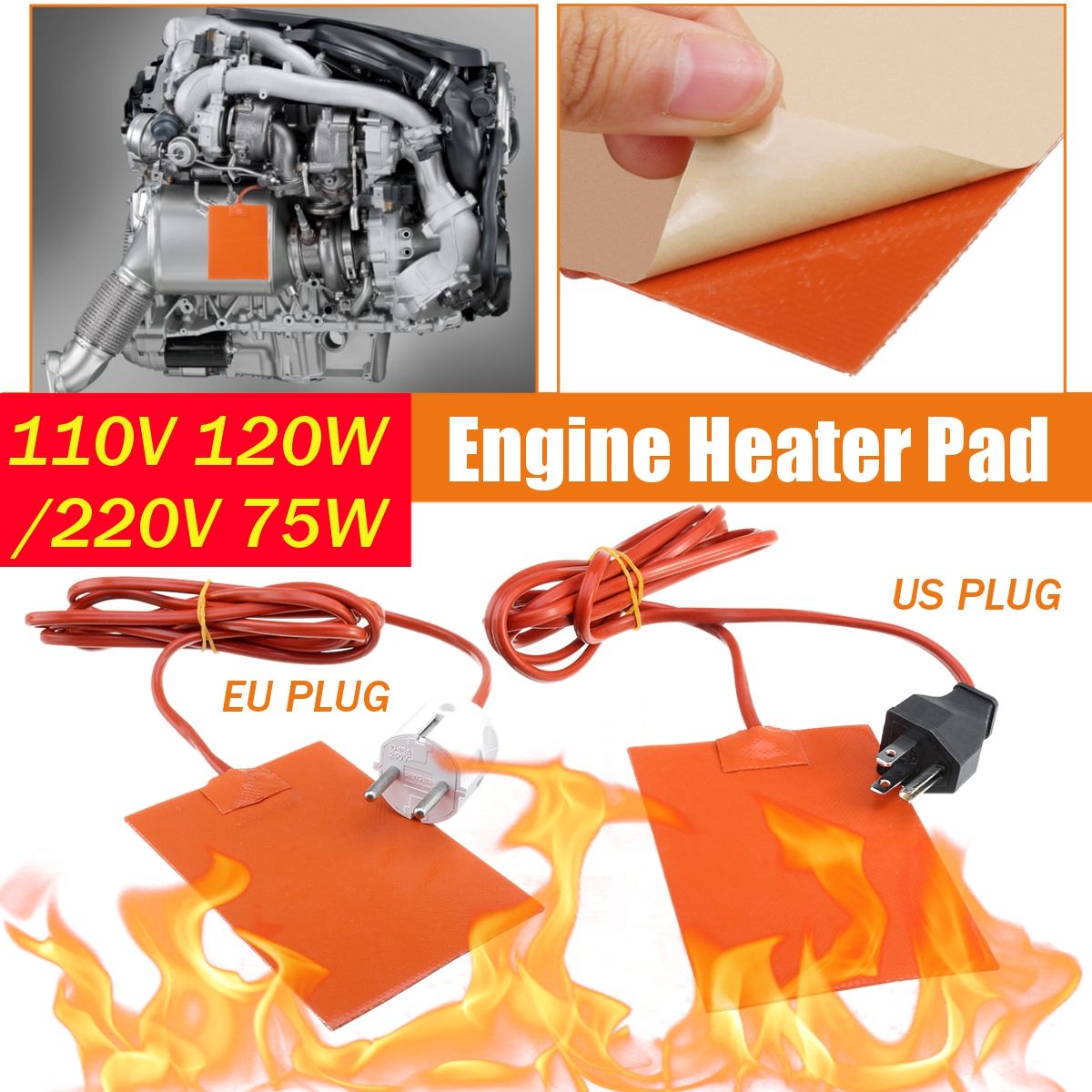 9x13cm-Heater-Pad-Engine-Block-Hydraulic-Tank-Heating-Plate-O-il-Pan-Sump--Plug-1596574