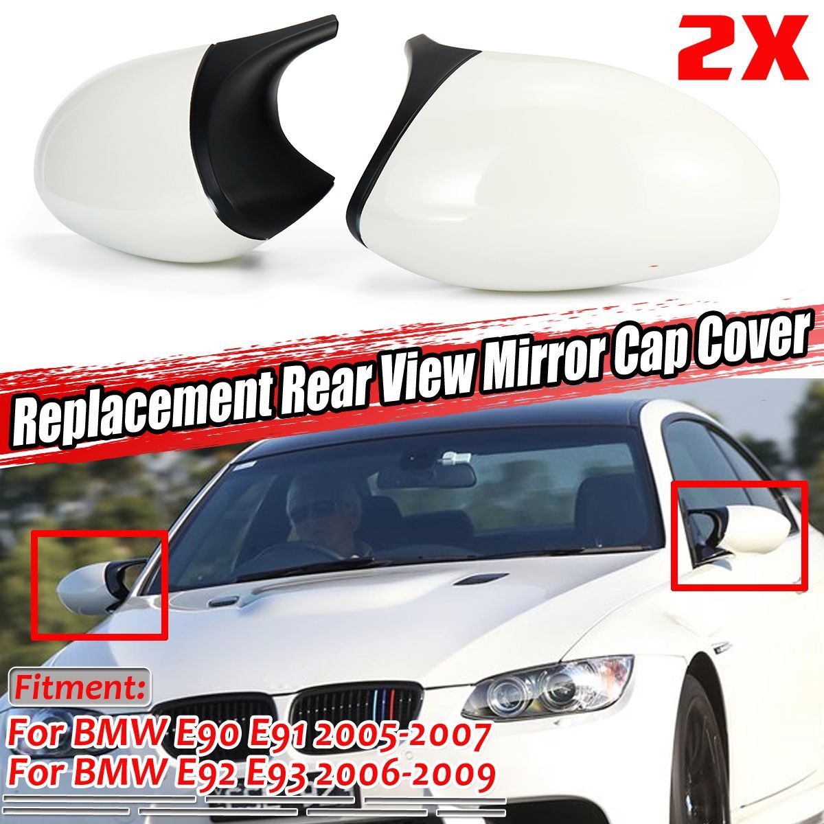 1-Pair-Rear-View-Mirror-Cover-Cap-M3-Style-Glossy-White-For-BMW-E90-E91-E92-E93-1754881