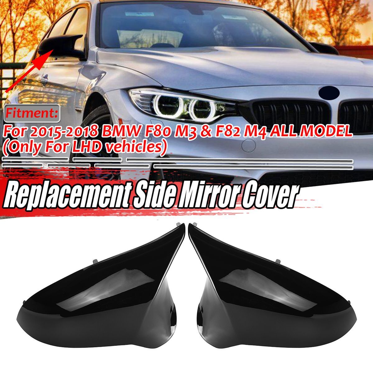 1Pair-Side-Mirror-Cover-Caps-Replace-Gloss-Black-For-BMW-F80-M3-F82-M4-2015-2018-1754892