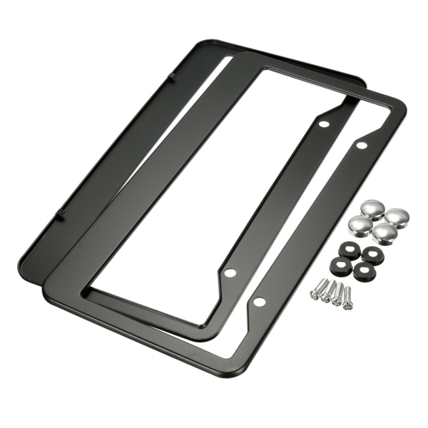 2-Pcs-Black-Metal-Stainless-Steel-License-Plate-Frames-With-Screw-Caps-Tag-Cover-1035269