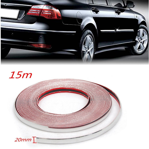 20mmX15m-Chrome-Universal-Car-Decor-Trim-Scratch-Resistant-Bar-Molding-Adhesive-Strip-1098014