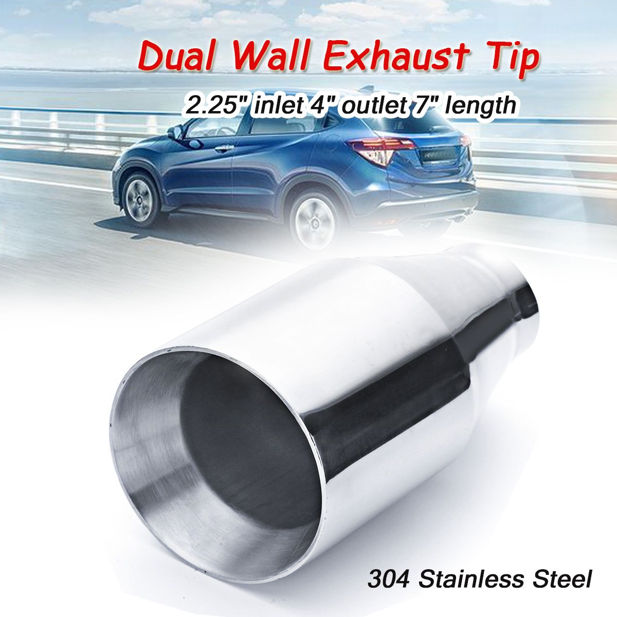 225quot-Inlet-4quot-Outlet-7quot-Dual-Wall-Stainless-Steel-Exhaust-Muffler-Pipe-Tip-1316316