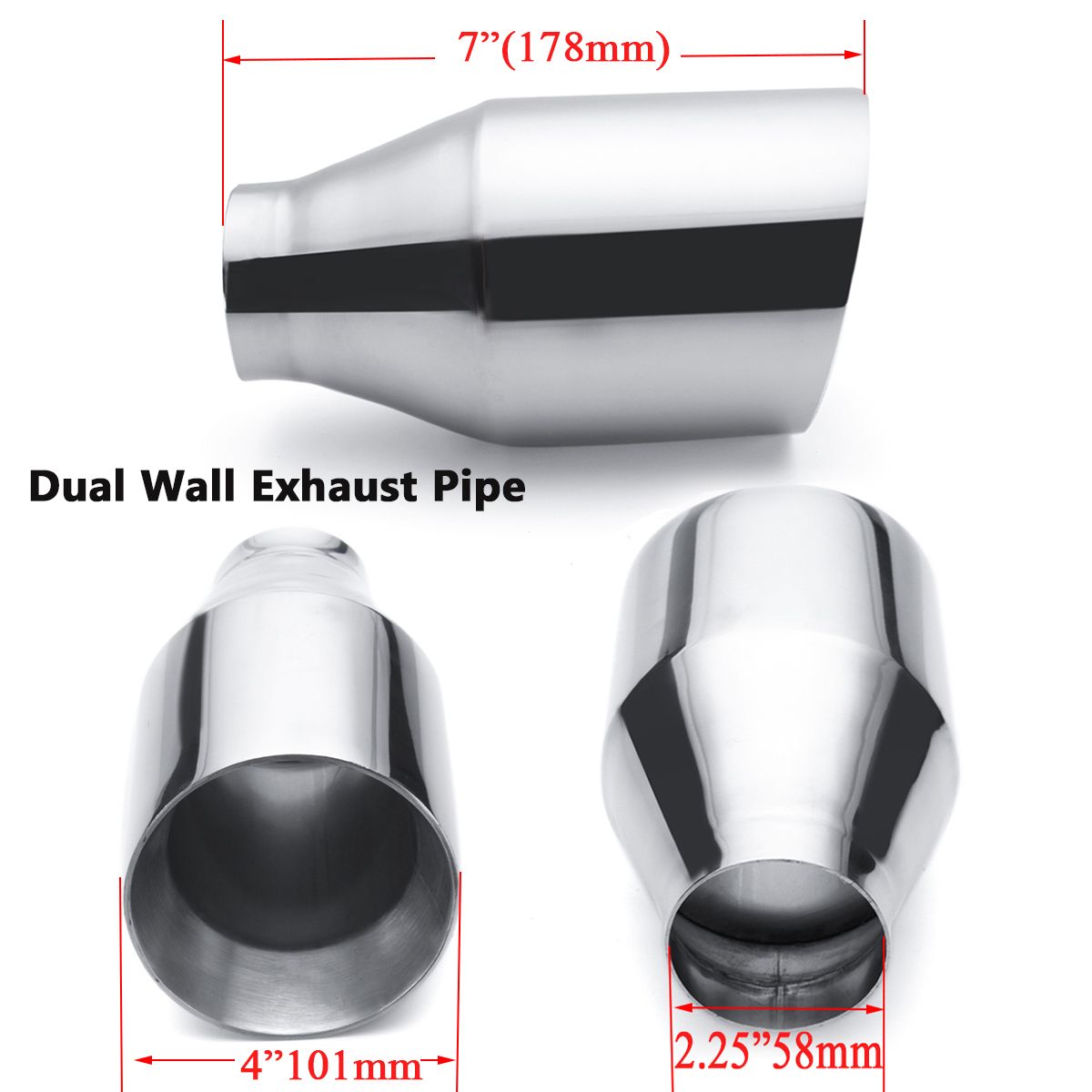 225quot-Inlet-4quot-Outlet-7quot-Dual-Wall-Stainless-Steel-Exhaust-Muffler-Pipe-Tip-1316316