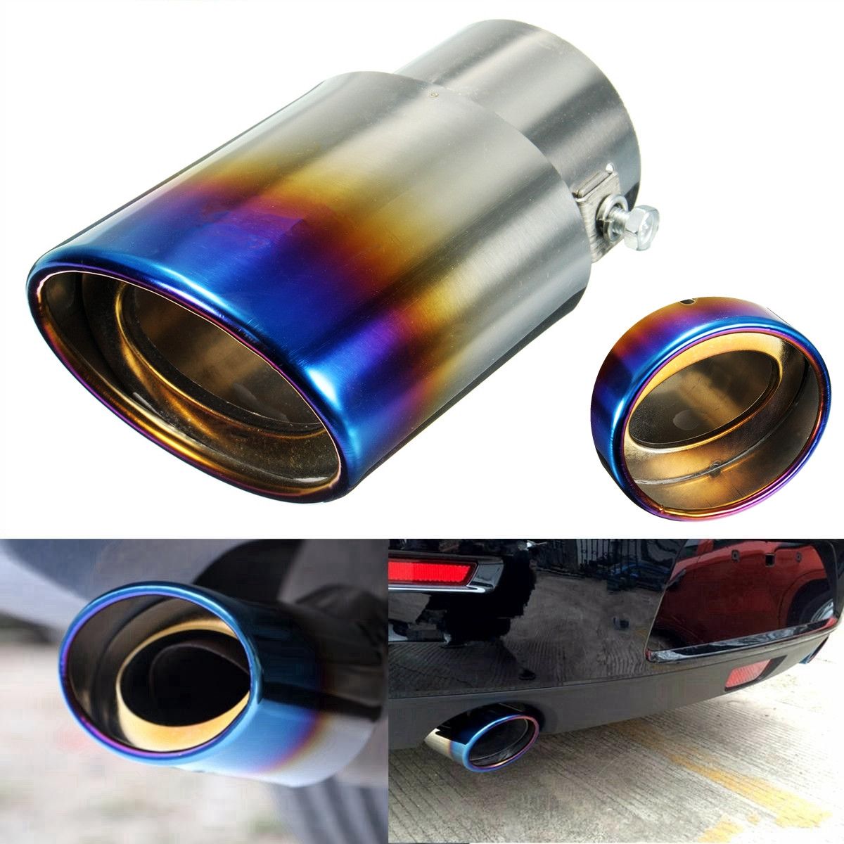 25quot-Grilled-Blue-Chrome-Stainless-Steel-Exhaust-Muffler-Tip-Pipe-Universal-1060330