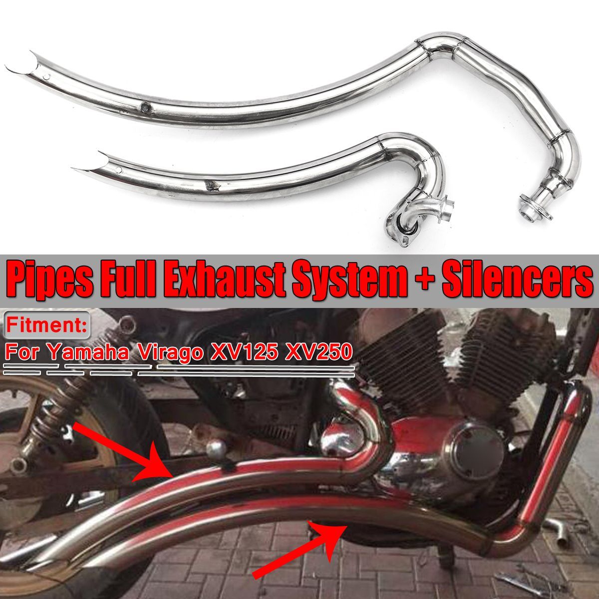 2Pcs-Car-Racer-Muffler-Exhaust-System-Pipe-For-Yamaha-Virago-XV125-XV250-1638823