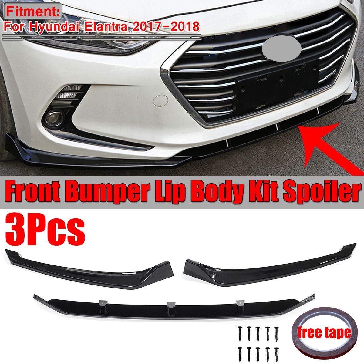3-PCS-Gloss-Black-Front-Bumper-Spoiler-Lip-Cover-For-Hyundai-Elantra-2017-2018-1742273