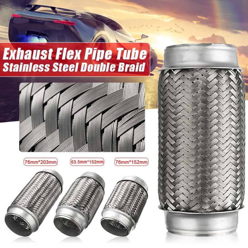 3-X-8-Inch-76-X-203mm-Weld-On-Exhaust-Muffler-Flex-Pipe-Stainless-Steel-Double-Braid-1382334