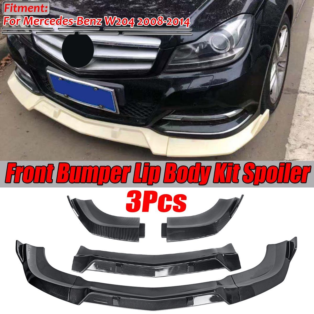 3PCS-Carbon-Fiber-Color-Front-Bumper-Lip-Spoiler-Cover-Trim-For-Mercedes-Benz-W204-2008-2014-1640759