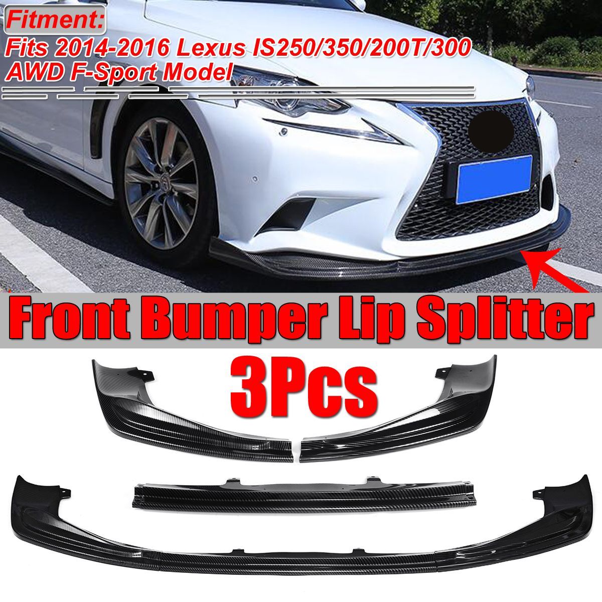 3PCS-Front-Bumper-Lip-Splitter-For-Lexus-2014-2016-IS250-IS350-IS200T-F-SPORT-STYLE-JDM-Strip-1540980