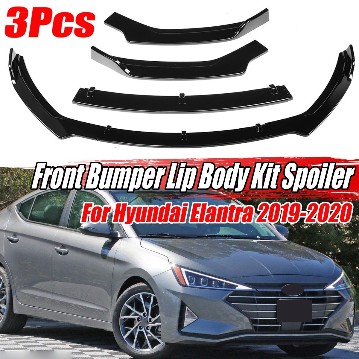 3PCS-Front-Bumper-Lip-Spoiler-Splitters-Glossy-Black-For-Hyundai-Elantra-2019-2020-1742203