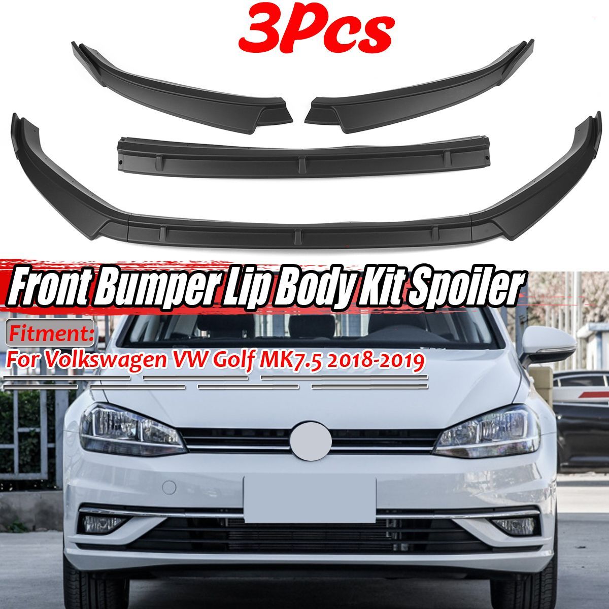 3PCS-Matte-Black-Front-Bumper-Lip-Spoiler-Trim-For-Volkswagen-VW-Golf-MK75-2018-2019-1700195