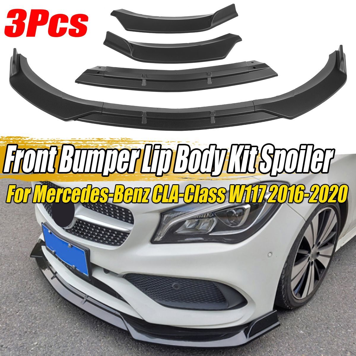 3Pcs-Car-Matte-Black-Front-Bumper-Lip-Spoiler-Protector-Cover-Trim-For-Mercedes-CLA-Class-W117-2016--1636576