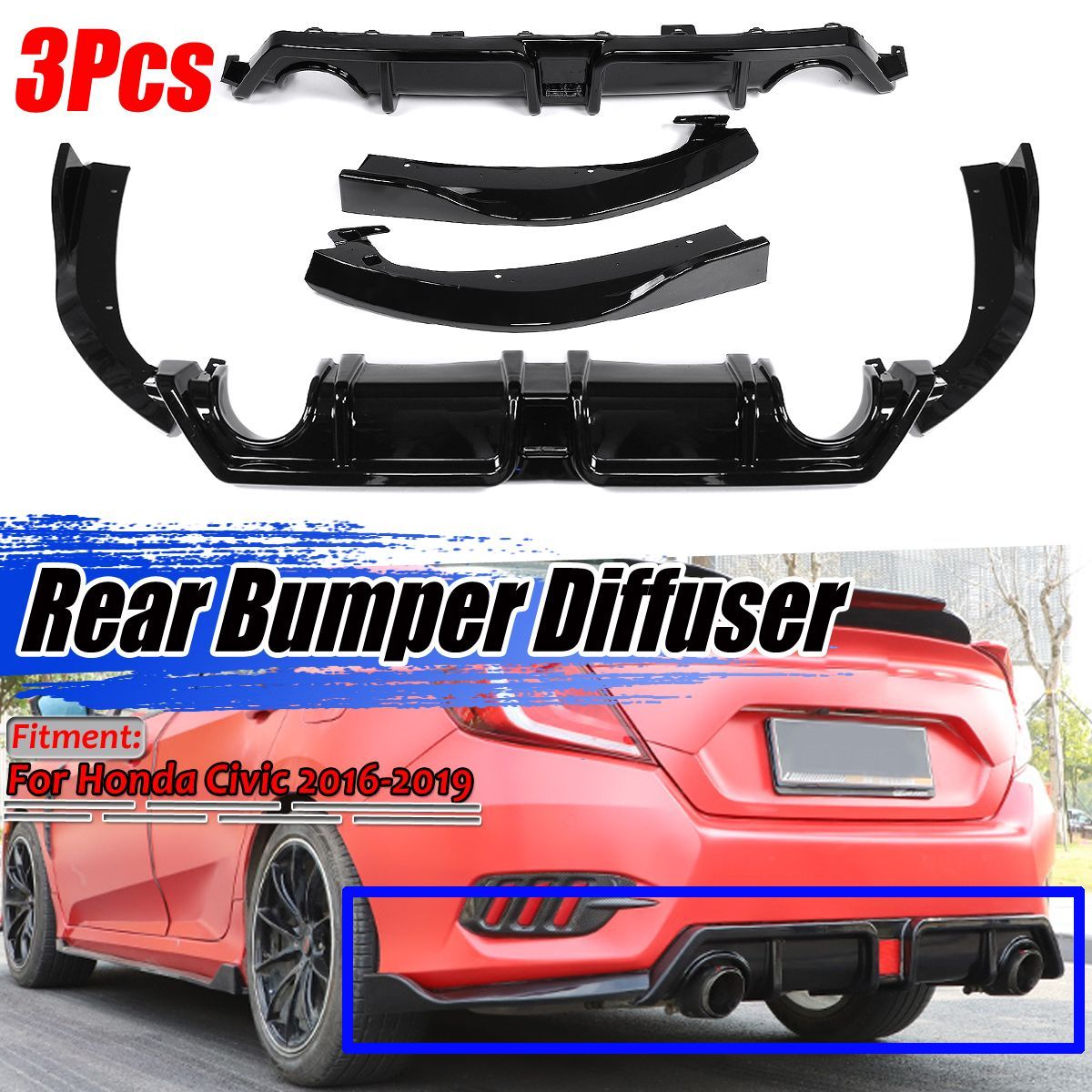 3Pcs-Glossy-Black-Car-Rear-Bumper-Diffuser-For-Honda-Civic-2016-2019-1605090