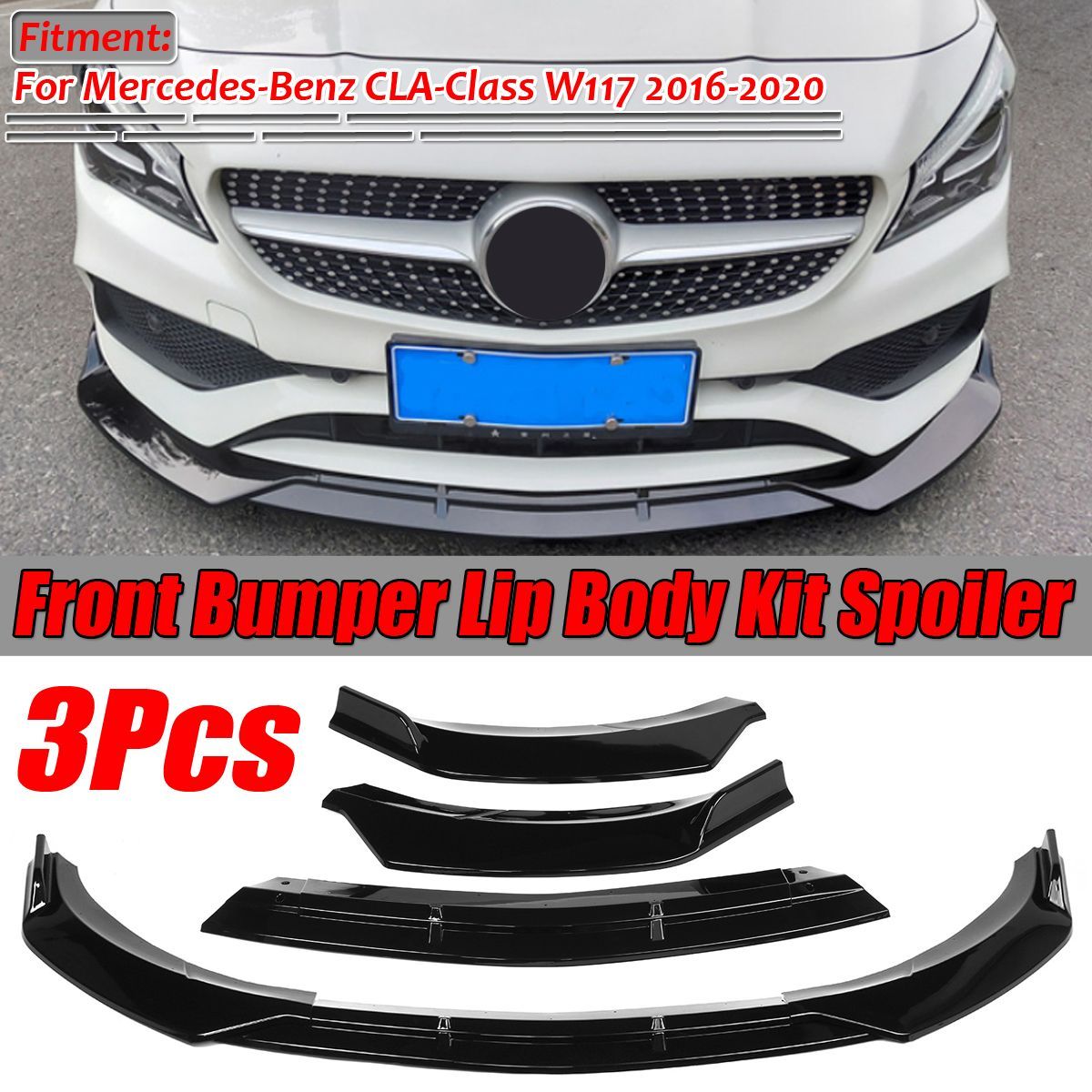 3Pcs-Glossy-Black-Front-Bumper-Protector-Lip-Spoiler-Covers-Trim-For-Mercedes-Benz-CLA-Class-W117-20-1629230