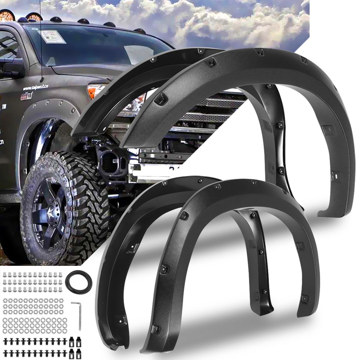 4PCS-FrontRear-Wheel-Fender-Flares-with-Pocket-Rivet-Black-For-Toyota-Tundra-2007-2013-1527559