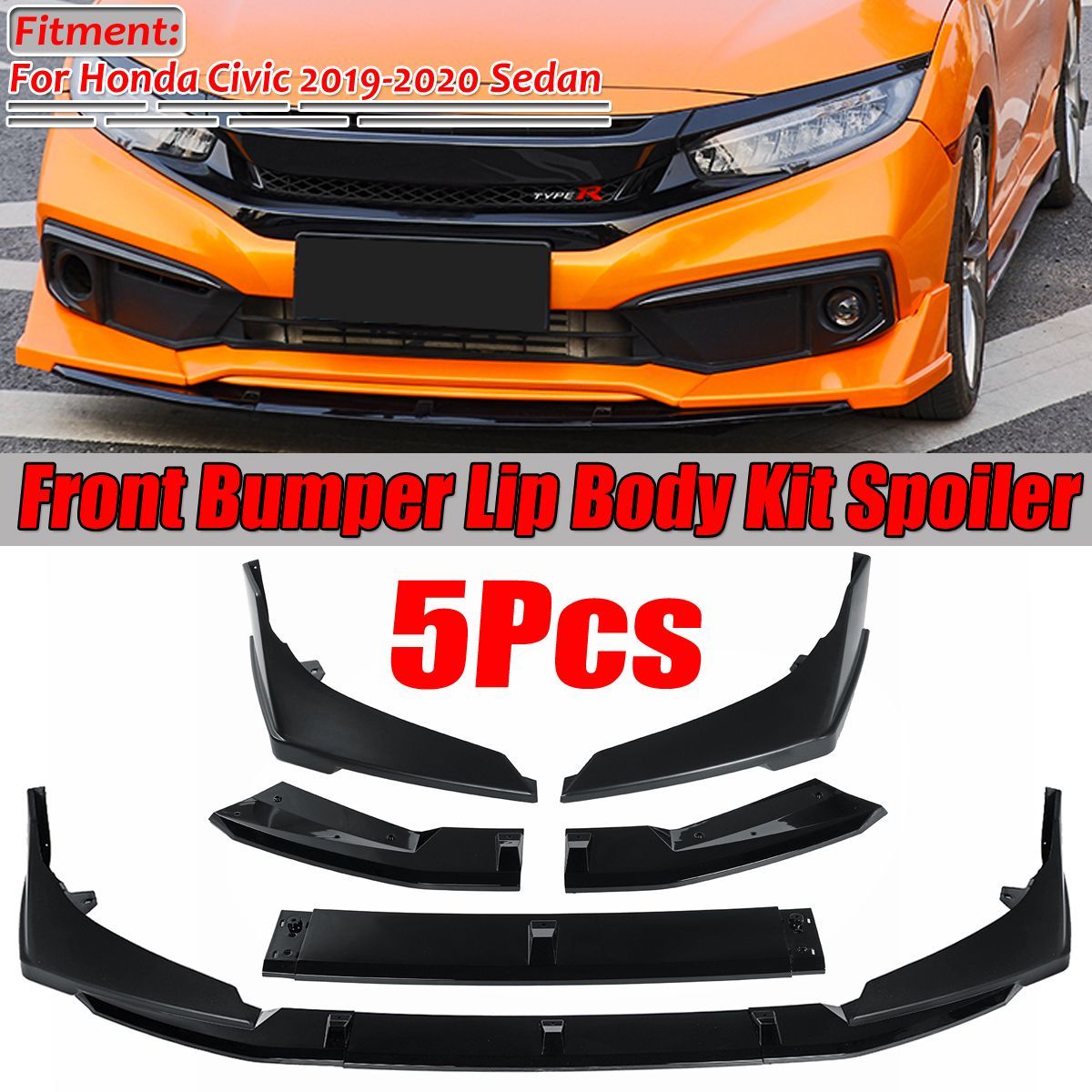 5PCS-Front-Bumper-Protector-Lip-Body-Kit-Spoiler-Splitter-For-Honda-Civic-2019-2020-Sedan-1621483
