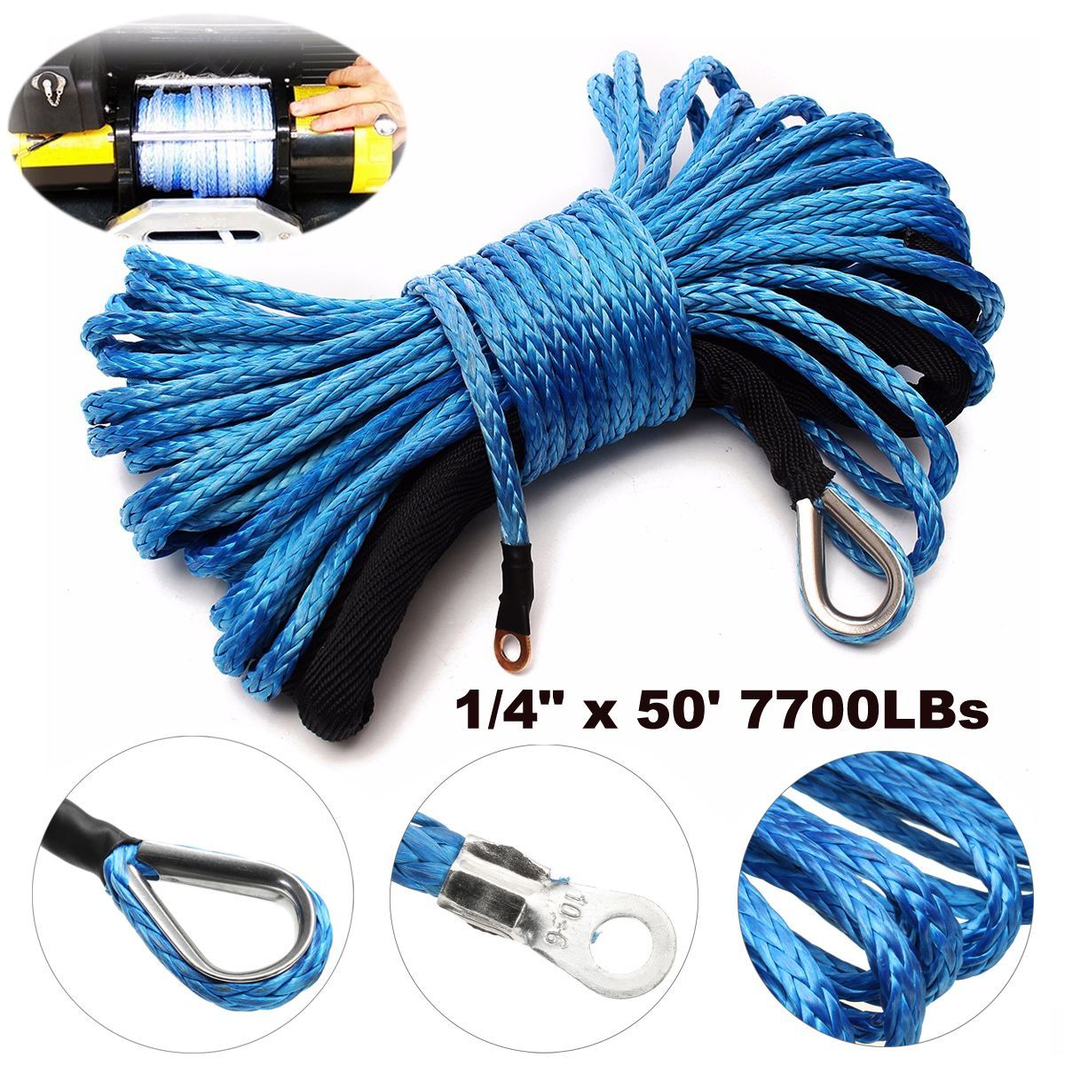 6MMx15M-50inch-Winch-Rope-Synthetic-7700lbs-SK78-Boat-Car-Recovery-Strap-Fairlead-1165357