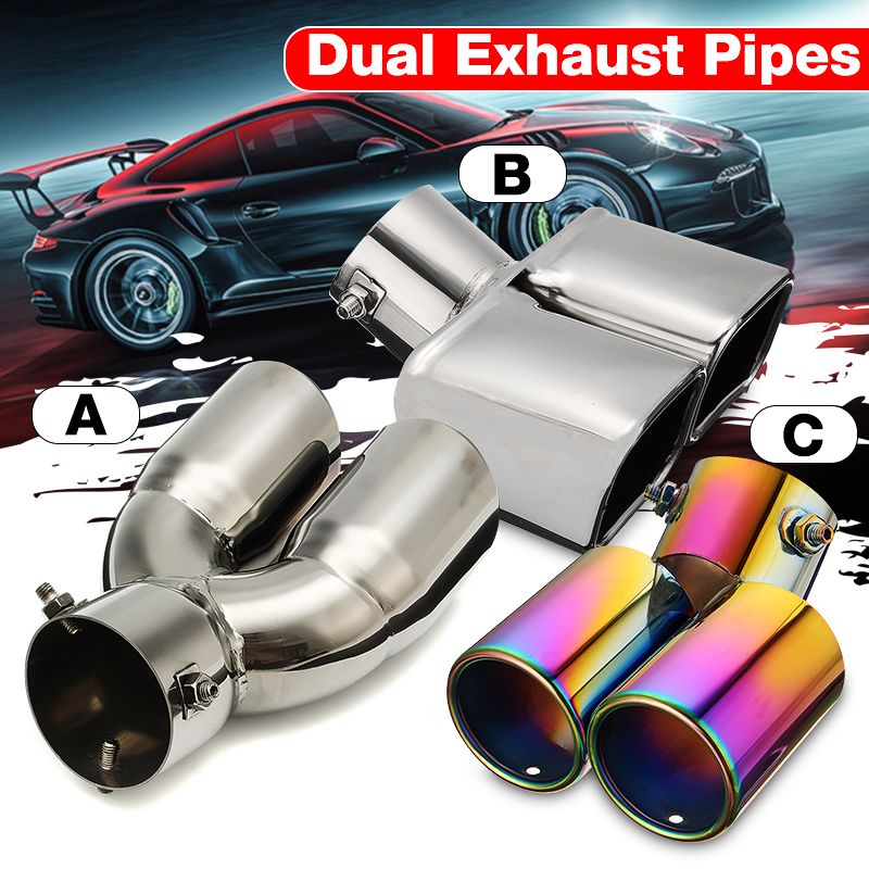 76mm-3-Inch-Universal-Car-Stainless-Twin-Double-Chrome-Exhaust-Pipe-Muffler-Tail-Tip-1365496