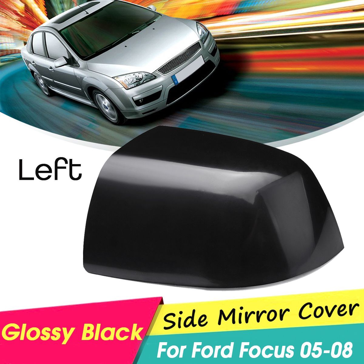 Black-Car-Mirror-Cover-Driver-Passenger-Side-Replacement-For-Ford-Focus-05-08-1616986