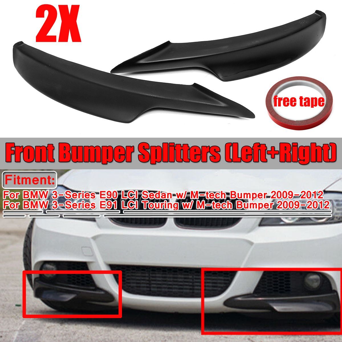 Black-Front-Bumper-Lip-Splitter-Diffuser-Protector-Pair-For-BMW-E90-335i-328i-LCI-M-Tech-2009-2012-1564274
