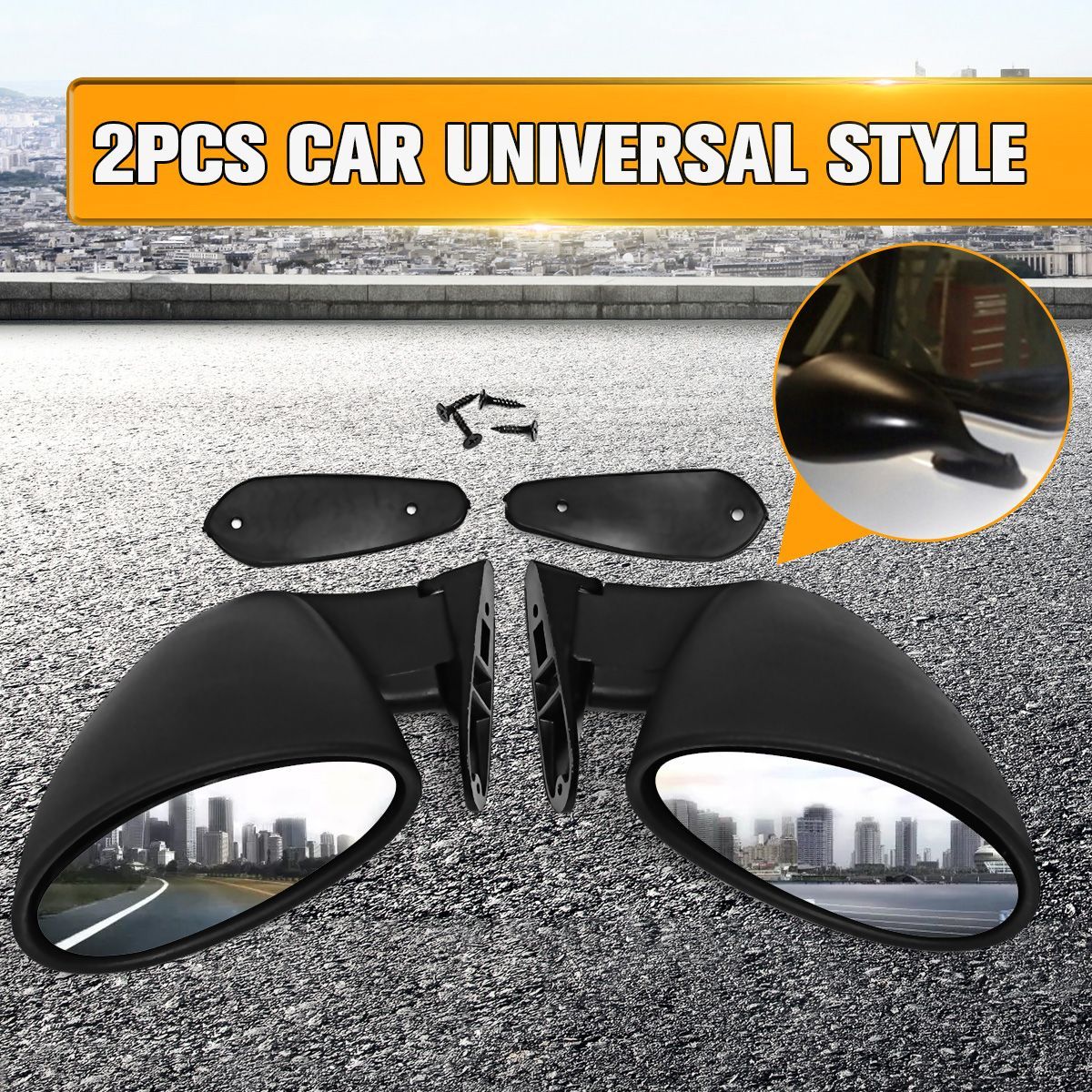 California-Style-Universal-Car-Door-Side-Mirror-Rearview-Vintage-Matte-Black-LR-1531796