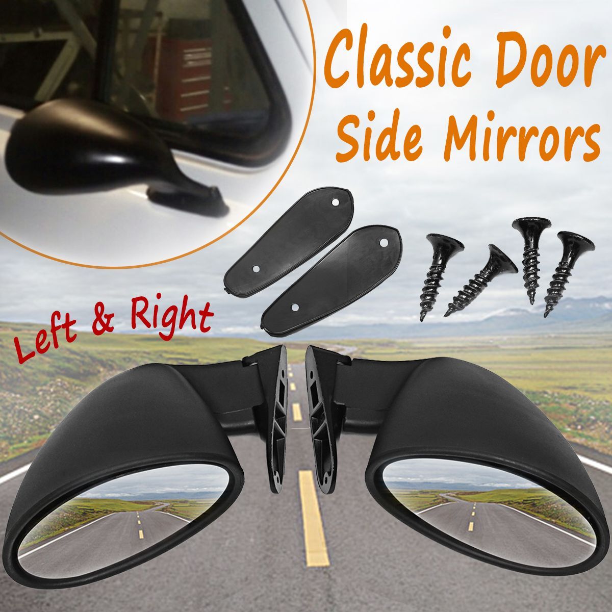 California-Style-Universal-Car-Door-Side-Mirror-Rearview-Vintage-Matte-Black-LR-1531796
