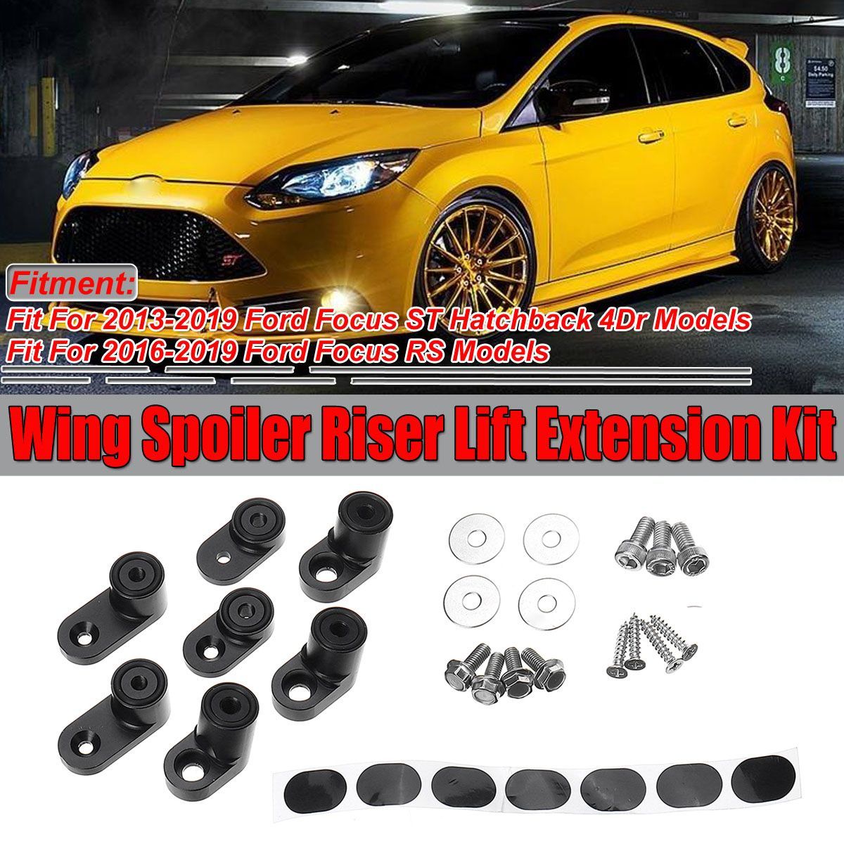 Car-Black-Rear-Wing-Spoiler-Riser-Lift-Extension-Kit-For-2013-2019-Ford-Focus-ST-RS-Hatchback-4Dr-1684257