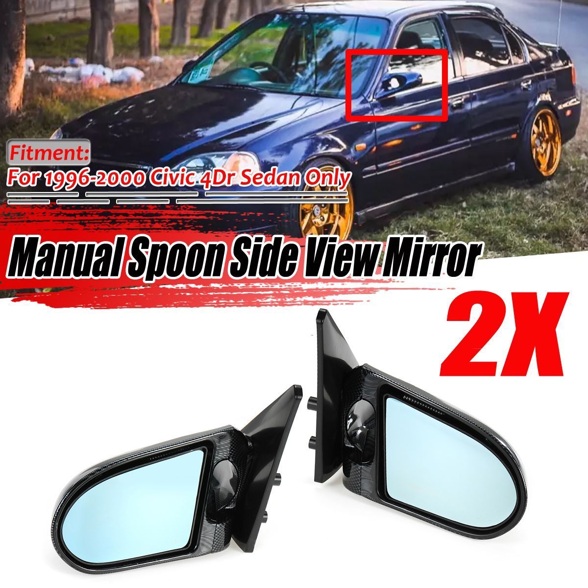 Car-Manual-Adjustable-Side-View-Mirror-Carbon-Fibre-Spoon-Style-For-Honda-Civic-4Dr-Sedan-1996-2000-1598483