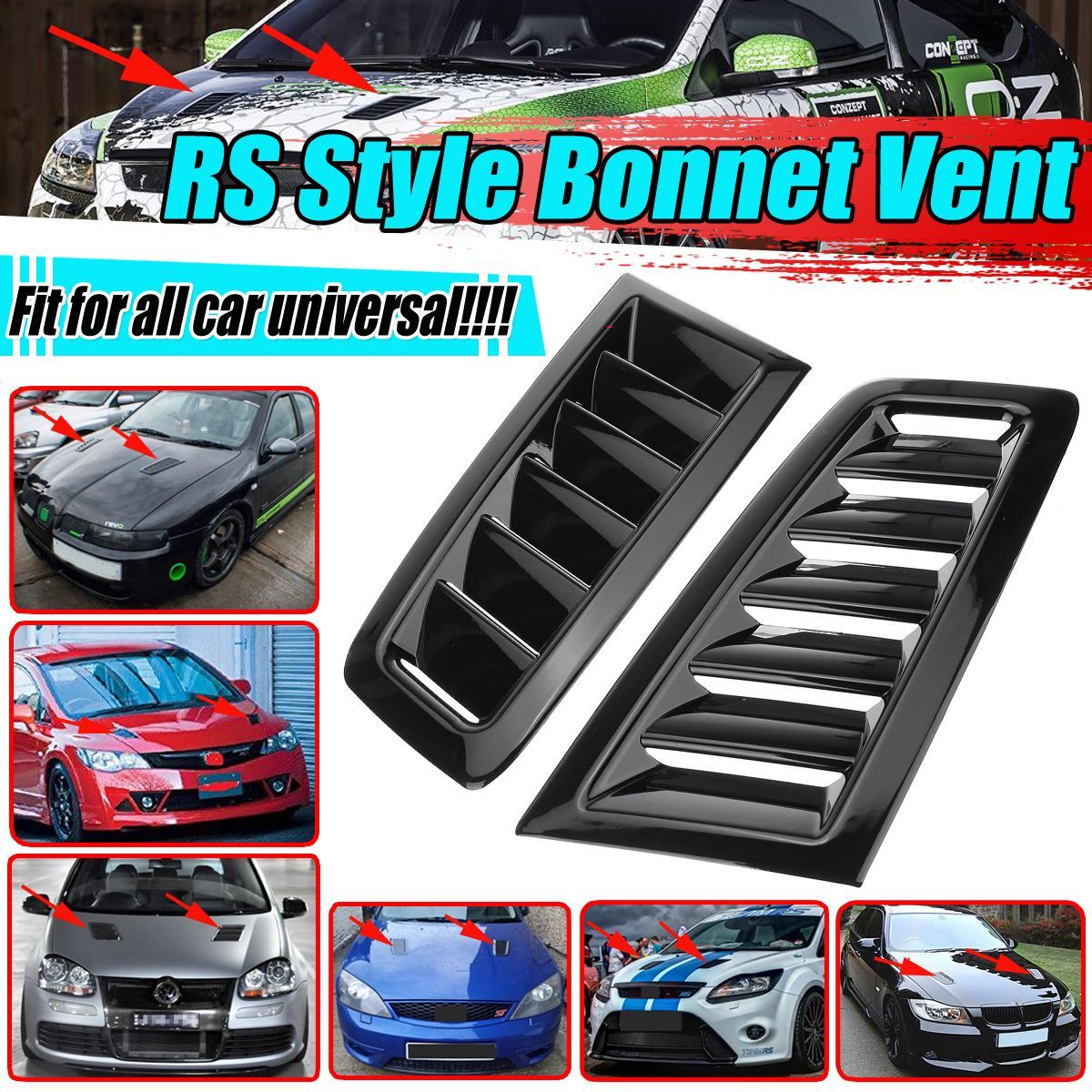 Car-RS-Style-Bonnet-Vents-Universal-Glossy-BlackFor-Ford-Focus-MK2-1673865