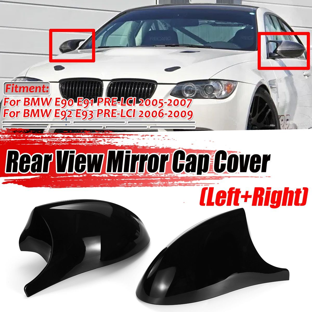 Car-Rear-View-Mirror-Cap-Cover-Replacement-Glossy-Black-Left--Right-for-BMW-E90-E91-2005-2007-E92-E9-1586191