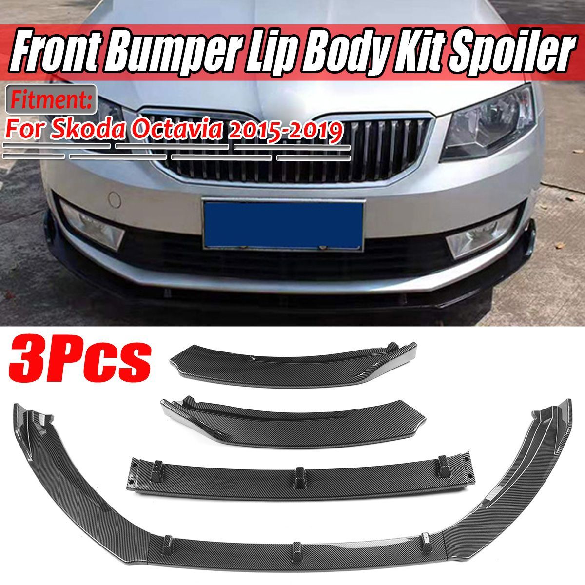 Carbon-Fiber-Look-Front-Bumper-Lip-Spoiler-Cover-Trim-3PCS-For-Skoda-Octavia-2015-2019-1656188
