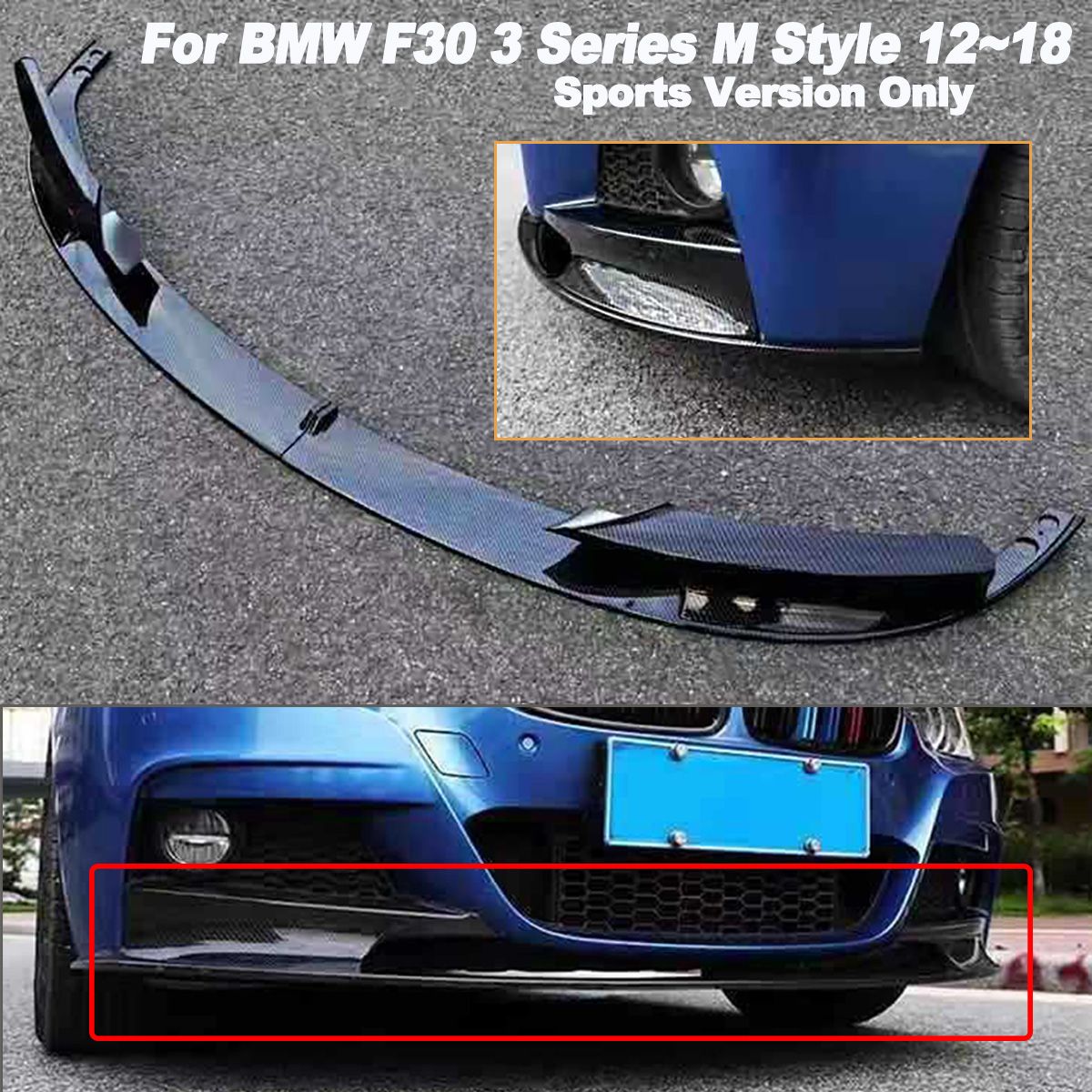 Carbon-Fiber-Style-M-Sport-Two-section-Front-Diffuser-Splitter-Lip-Tools-Kit-For-BMW-F30-3-Series-20-1571559