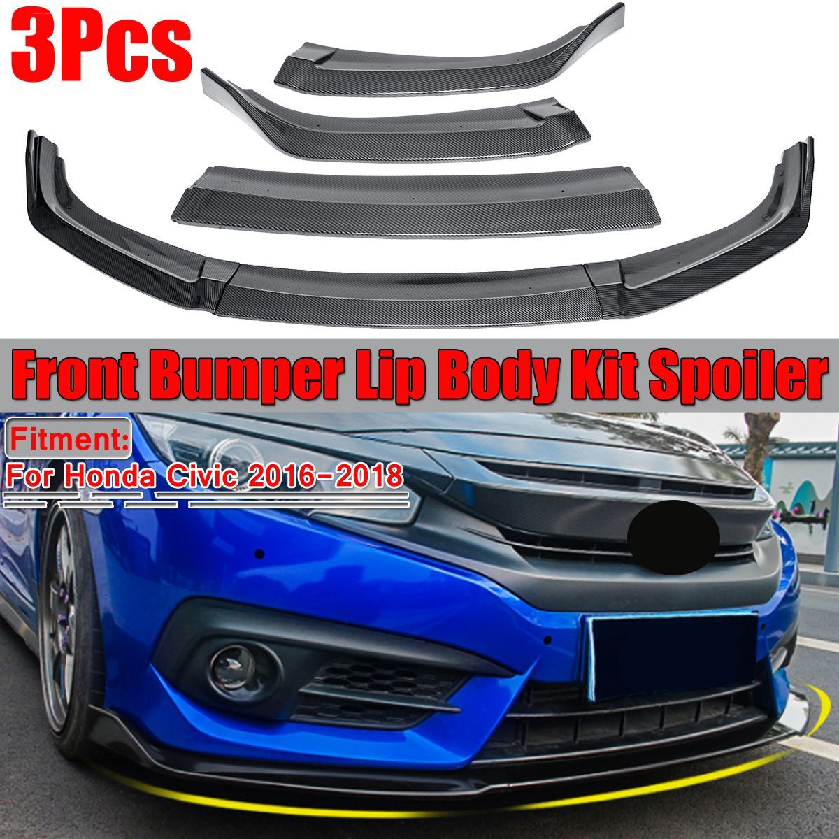 Carbon-Look-Front-Bumper-Lip-Spoiler-Splitter-Body-Kit-For-Honda-Civic-SI-Seden-2016-2018-1766479