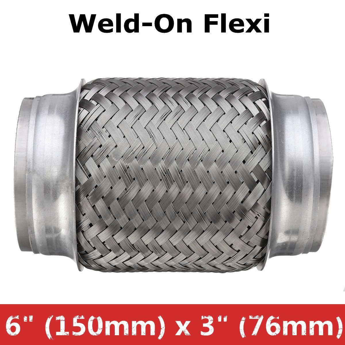 Exhaust-Flex-Pipe-Tube-Stainless-Steel-Double-Braid-3-Inch-X-6-Inch-w-Ends-Flexi-1251553