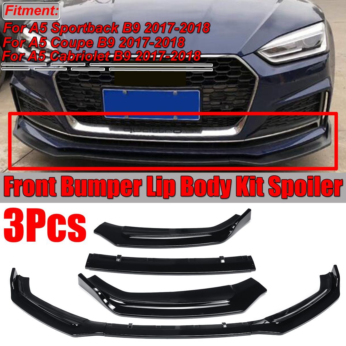For-Audi-A5-B9-2017-2018-Gloss-Black-Front-Bumper-Lip-Body-Kit-Spoiler-Wing-1700180