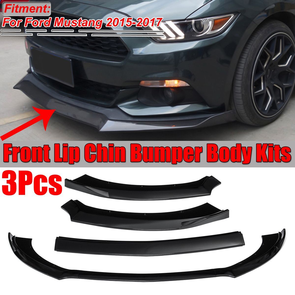 For-Ford-Mustang-2015-2017-Gloss-Black-Car-Front-Bumper-Under-Diffuser-Protector-Shovel-Lip-Spoiler--1549090